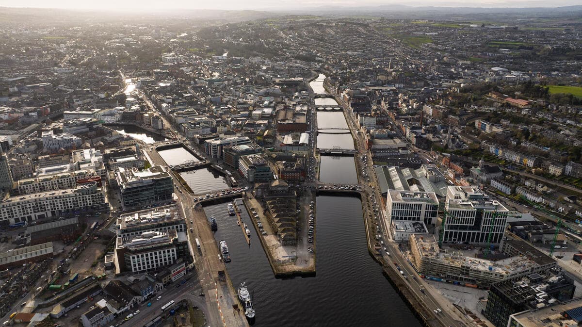 Aerial view of Cork Harbour and the city